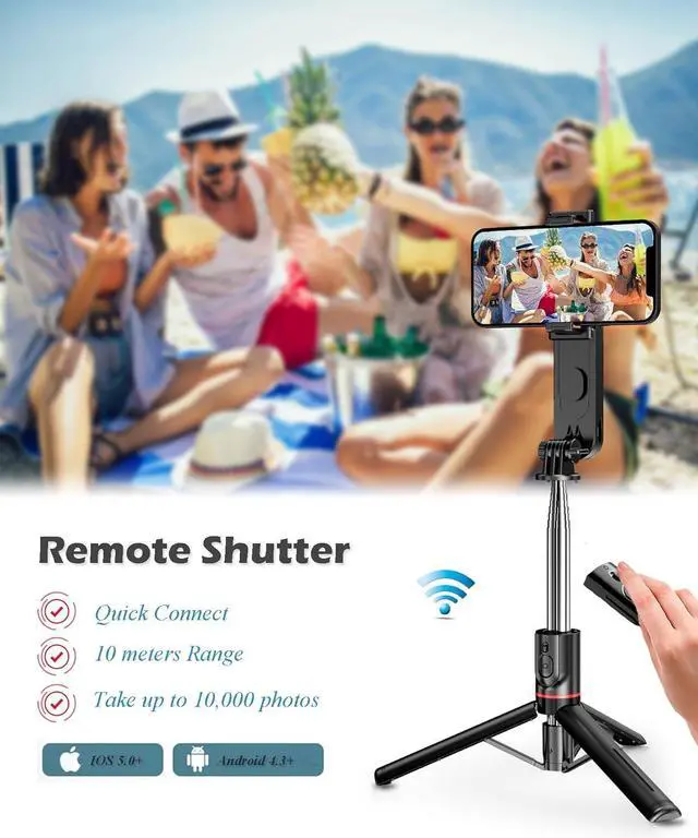 Alt view image 3 of 7 - Selfie Stick Tripod with Light Extendable Selfie Stick with Detachable Wireless Remote Travel Video Phone Tripod Stand with Light Cell Phone Mount Holder Compatible with iPhone Smart Phone Android