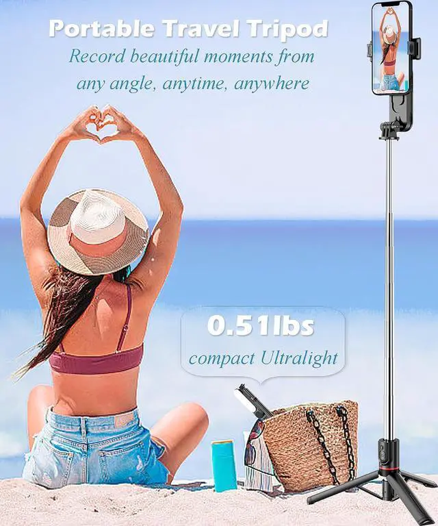 Alt view image 6 of 7 - Selfie Stick Tripod with Light Extendable Selfie Stick with Detachable Wireless Remote Travel Video Phone Tripod Stand with Light Cell Phone Mount Holder Compatible with iPhone Smart Phone Android