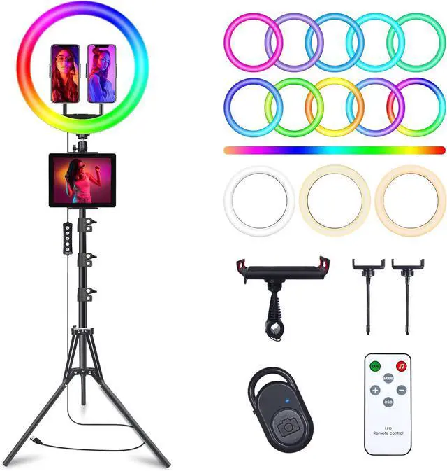 Main image of 12 Selfie Ring Light with 75 Tripod Stand & 2 Phone Holder LED Camera Ringlight with 48 RGB Colors Modes & Musical Rhythm Mode and 12 Brightness Dimmable for TikTok/Makeup/Photography/Vlog