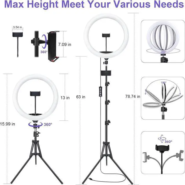 Alt view image 2 of 6 - 12 Selfie Ring Light with 75 Tripod Stand & 2 Phone Holder LED Camera Ringlight with 48 RGB Colors Modes & Musical Rhythm Mode and 12 Brightness Dimmable for TikTok/Makeup/Photography/Vlog