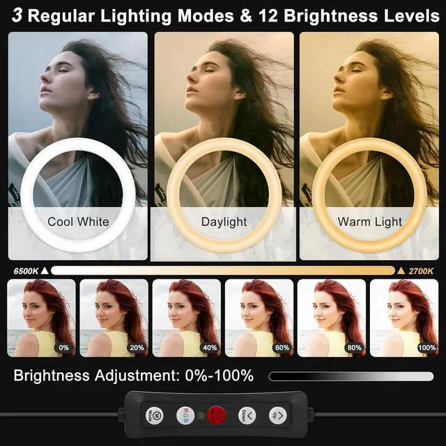 Alt view image 3 of 6 - 12 Selfie Ring Light with 75 Tripod Stand & 2 Phone Holder LED Camera Ringlight with 48 RGB Colors Modes & Musical Rhythm Mode and 12 Brightness Dimmable for TikTok/Makeup/Photography/Vlog