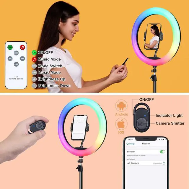 Alt view image 6 of 6 - 12 Selfie Ring Light with 75 Tripod Stand & 2 Phone Holder LED Camera Ringlight with 48 RGB Colors Modes & Musical Rhythm Mode and 12 Brightness Dimmable for TikTok/Makeup/Photography/Vlog