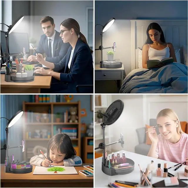 Alt view image 6 of 6 - Desk Ring Light with Stand 55W Dimmable Full Screen Ring Light with Rotating Storage Box Pen Holder Stand Phone Holder&Controller (Black 10.5)