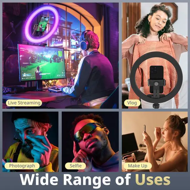 Alt view image 6 of 6 - 12 RGB Selfie Ring Light with 62 Extendable Tripod Stand & Remote LED Light with Phone Holder for Video Recording/Makeup/Content Creator (YouTube/TikTok/Twitch) Phone Camera & Webcam