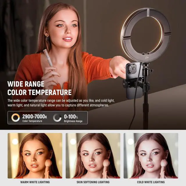 Alt view image 2 of 7 - 8 Desk Ring Light with Stand Circle Selfie Light with Phone Holder for iPhone Streaming Vlogging Video Recording 18W Video Conference Lighting Kit for Laptop Computer Zoom Call Podcast RH8B