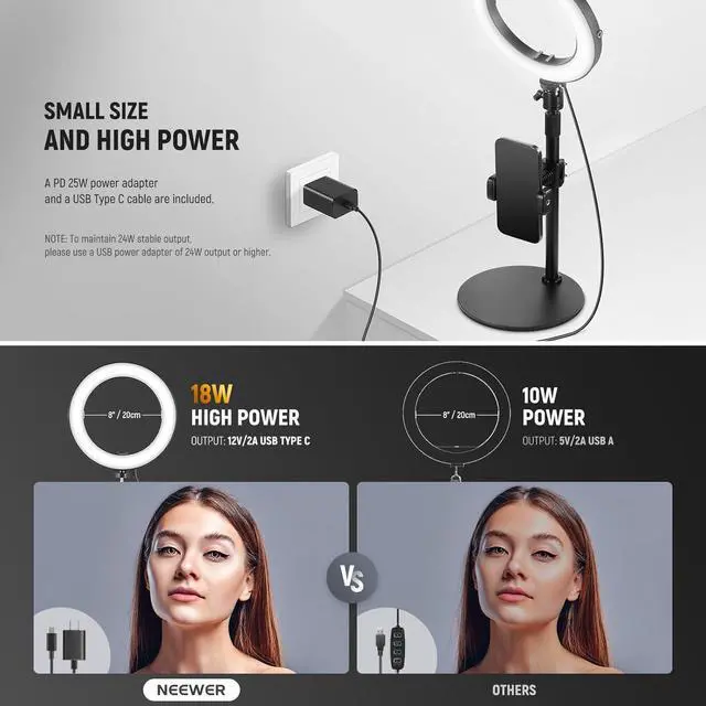 Alt view image 7 of 7 - 8 Desk Ring Light with Stand Circle Selfie Light with Phone Holder for iPhone Streaming Vlogging Video Recording 18W Video Conference Lighting Kit for Laptop Computer Zoom Call Podcast RH8B