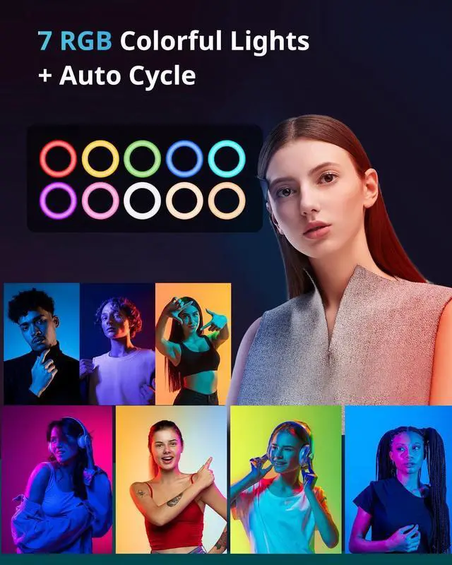 Alt view image 2 of 6 - 12 RGB Ring Light with 50 Tripod Stand & Phone Holder Dimmable Selfie Light for TikTok YouTube Live Streaming & Photography