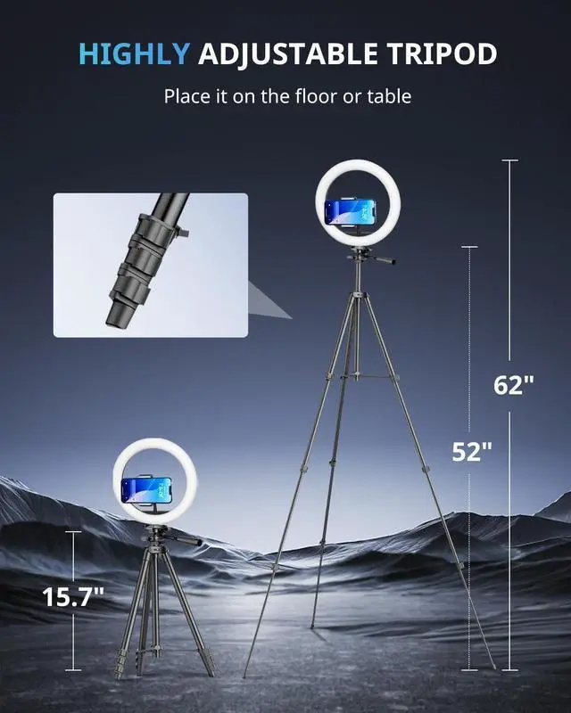 Alt view image 3 of 6 - 12 RGB Ring Light with 50 Tripod Stand & Phone Holder Dimmable Selfie Light for TikTok YouTube Live Streaming & Photography