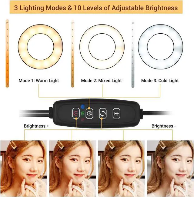 Alt view image 7 of 7 - Clip-On LED Ring Light 3 Lighting Modes USB Fill-in Lamp Dual Lights Dimmable Flexible Arms Design with Phone Holder for Live Video Chatting Selfie