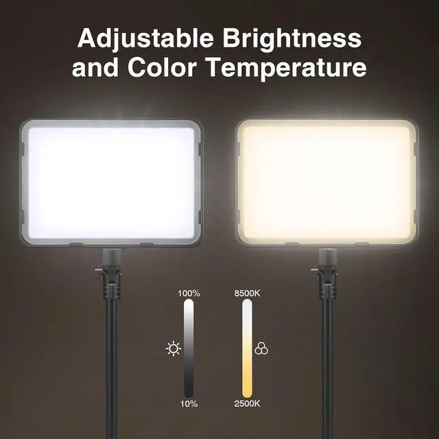 Alt view image 2 of 7 - 2 Pack LED Video Light with 63 Tripod Stand 2500-8500K Dimmable Photography Lighting Kit 15W Soft Studio Lighting for Video Recording/Filming/Game Streaming/YouTube/Podcast USB Charger