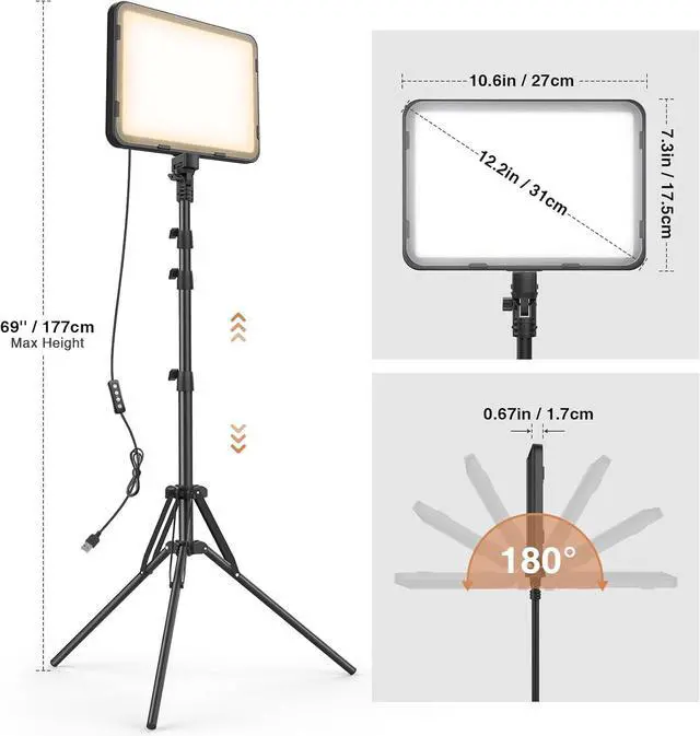 Alt view image 3 of 7 - 2 Pack LED Video Light with 63 Tripod Stand 2500-8500K Dimmable Photography Lighting Kit 15W Soft Studio Lighting for Video Recording/Filming/Game Streaming/YouTube/Podcast USB Charger