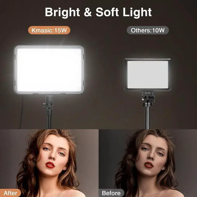 Alt view image 4 of 7 - 2 Pack LED Video Light with 63 Tripod Stand 2500-8500K Dimmable Photography Lighting Kit 15W Soft Studio Lighting for Video Recording/Filming/Game Streaming/YouTube/Podcast USB Charger