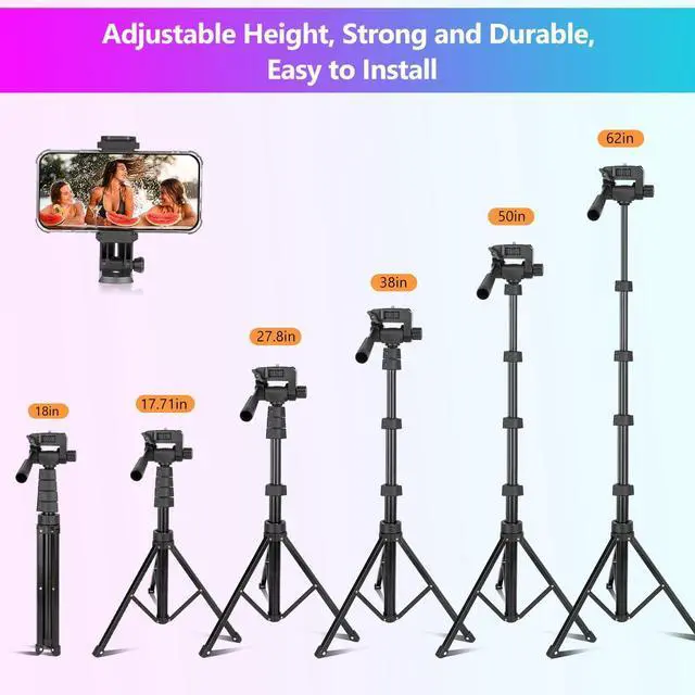 Alt view image 2 of 6 - 12 RGB Ring Light with Tripod Stand and Phone Holder Selfie LED Lighting with 62 Phone and Stand 15 Color Effects for Video Recording Makeup Room Decor TikTok Creative Photography