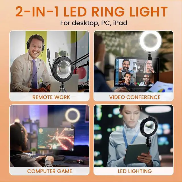 Alt view image 3 of 7 - 2 in 1 LED 6 Ring Light with Tripod Stand & Clamp for YouTube Video & Makeup Mini LED Camera Light with Cell Phone Holder 3 Light Modes & 11 Brightness Levels Black
