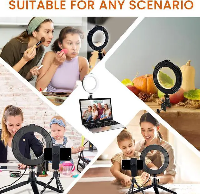 Alt view image 4 of 7 - 2 in 1 LED 6 Ring Light with Tripod Stand & Clamp for YouTube Video & Makeup Mini LED Camera Light with Cell Phone Holder 3 Light Modes & 11 Brightness Levels Black