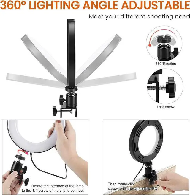 Alt view image 6 of 7 - 2 in 1 LED 6 Ring Light with Tripod Stand & Clamp for YouTube Video & Makeup Mini LED Camera Light with Cell Phone Holder 3 Light Modes & 11 Brightness Levels Black