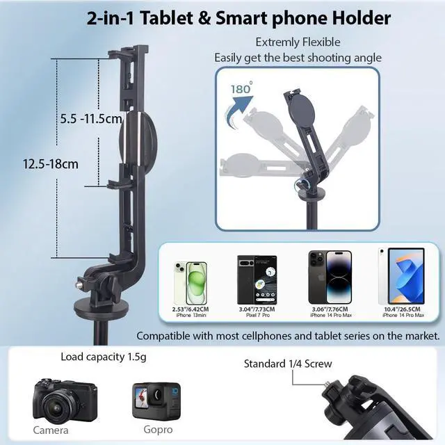 Alt view image 3 of 7 - Koolehaoda 64 Magnetic Selfie Stick Phone Tripod with Wireless Remote Compatible with MagSafe Portable 5 in 1 Phone Tripod Fit for iPhone 15/14/13 Pro Max Gopro Android Camera & Tablet