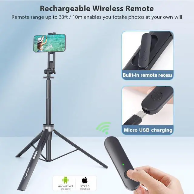 Alt view image 6 of 7 - Koolehaoda 64 Magnetic Selfie Stick Phone Tripod with Wireless Remote Compatible with MagSafe Portable 5 in 1 Phone Tripod Fit for iPhone 15/14/13 Pro Max Gopro Android Camera & Tablet