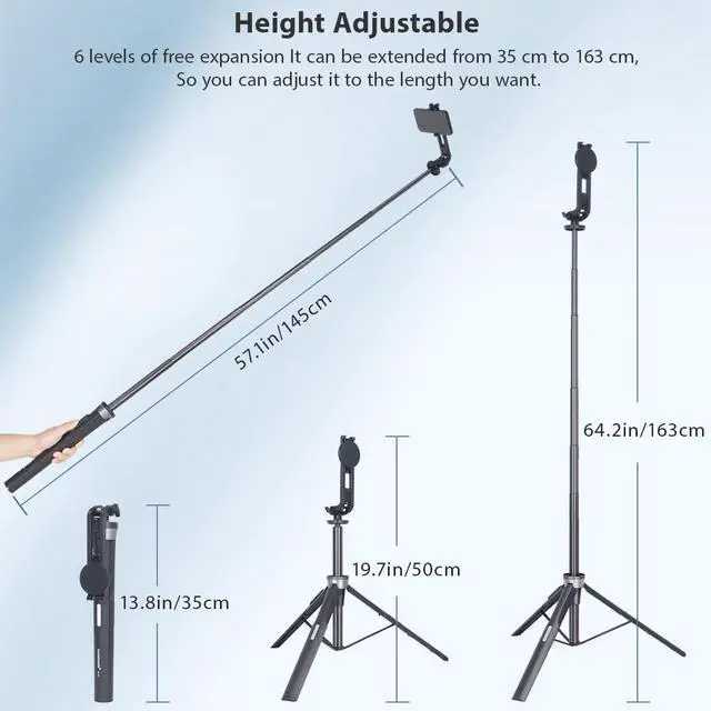 Alt view image 4 of 7 - Koolehaoda 64 Magnetic Selfie Stick Phone Tripod with Wireless Remote Compatible with MagSafe Portable 5 in 1 Phone Tripod Fit for iPhone 15/14/13 Pro Max Gopro Android Camera & Tablet