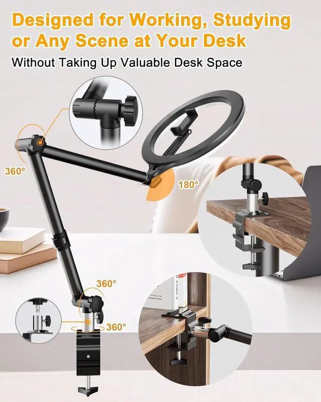 Alt view image 5 of 7 - 10 Desk Ring Light with Stand for Zoom Meetings Ring Light for Desk with Clamp Flexible Height Video Conference Light Adjust Arm Desk Lamp Zoom Light for Home Office