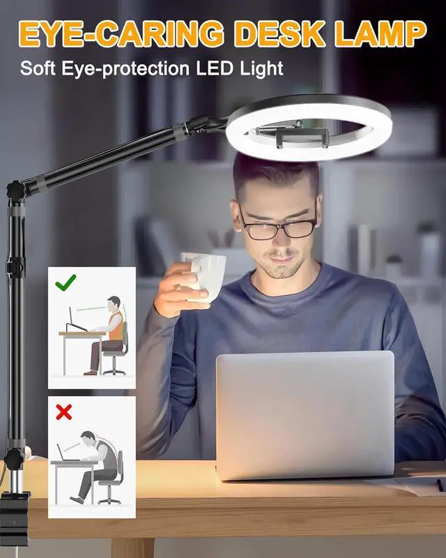 Alt view image 2 of 7 - 10 Desk Ring Light with Stand for Zoom Meetings Ring Light for Desk with Clamp Flexible Height Video Conference Light Adjust Arm Desk Lamp Zoom Light for Home Office
