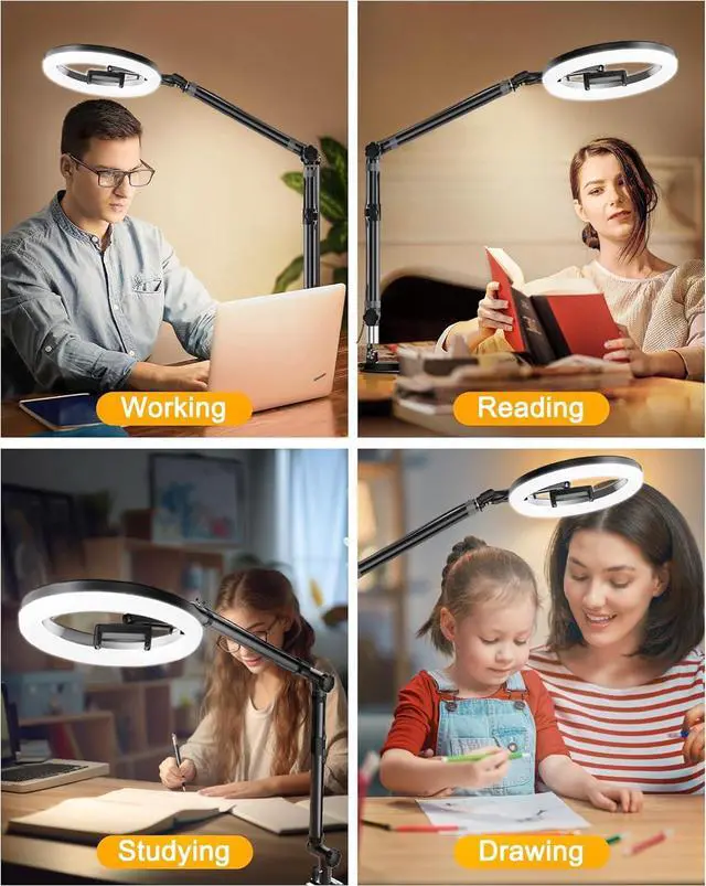 Alt view image 3 of 7 - 10 Desk Ring Light with Stand for Zoom Meetings Ring Light for Desk with Clamp Flexible Height Video Conference Light Adjust Arm Desk Lamp Zoom Light for Home Office