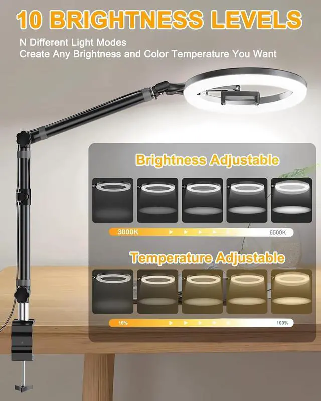 Alt view image 4 of 7 - 10 Desk Ring Light with Stand for Zoom Meetings Ring Light for Desk with Clamp Flexible Height Video Conference Light Adjust Arm Desk Lamp Zoom Light for Home Office