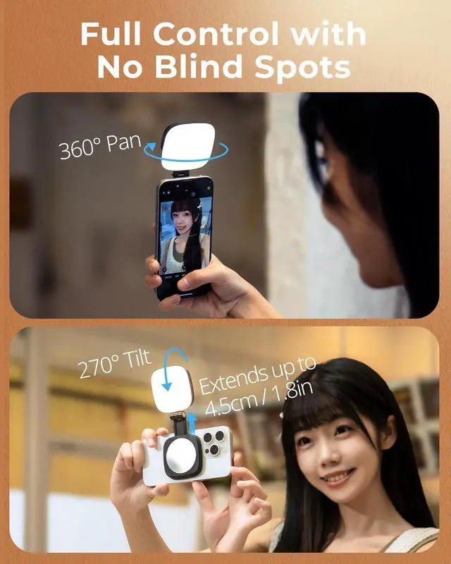 Alt view image 5 of 7 - SmallRig Magnetic Selfie Light for iPhone Phone Light with a Mirror Instant Attachment for MagSafe for Selfies Video Conference Vibe P48 Black