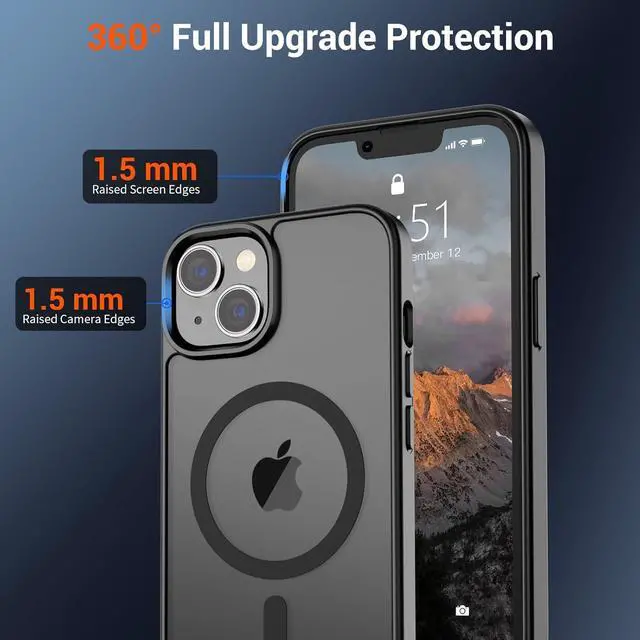 Alt view image 4 of 7 - Magnetic for iPhone 14 Case & iPhone 13 Case (Compatible with MagSafe)(Military Grade Drop Protection) Slim Translucent Matte Shockproof Phone Cover Black