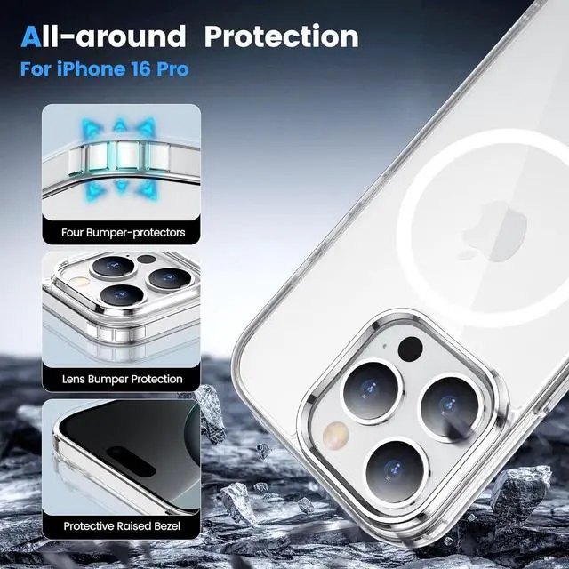 Alt view image 4 of 7 - for iPhone 16 Pro Case Clear [Compatible with Magsafe][Anti-Yellowing][Military-Grade Protection] Shockproof Slim Magnetic Phone Case for iPhone 16 Pro Transparent
