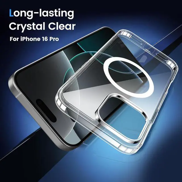 Alt view image 5 of 7 - for iPhone 16 Pro Case Clear [Compatible with Magsafe][Anti-Yellowing][Military-Grade Protection] Shockproof Slim Magnetic Phone Case for iPhone 16 Pro Transparent