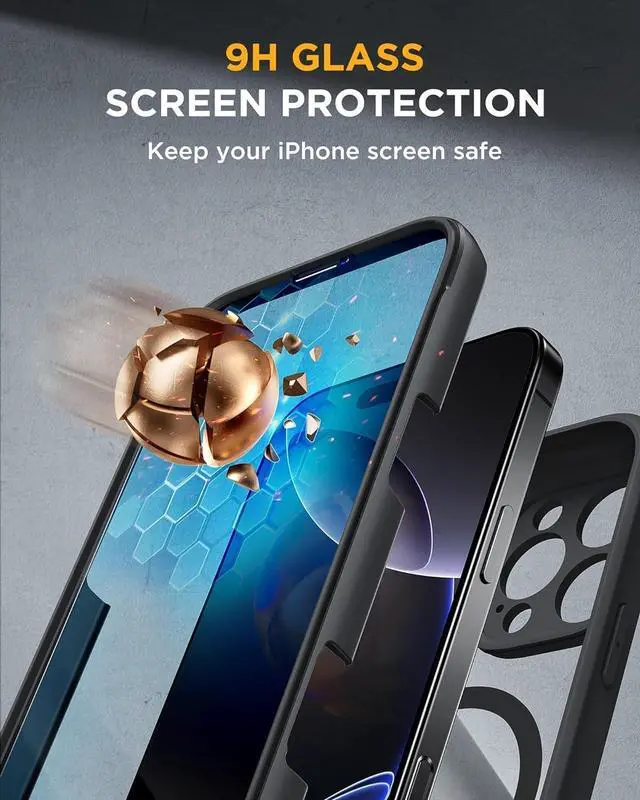 Alt view image 3 of 7 - Magnetic for iPhone 16 Pro Case Full-Body Phone with Built-in Glass Screen Protector [Compatible with MagSafe] Military Drop Proof 16 Pro Cover Bumper 6.3 inch Black