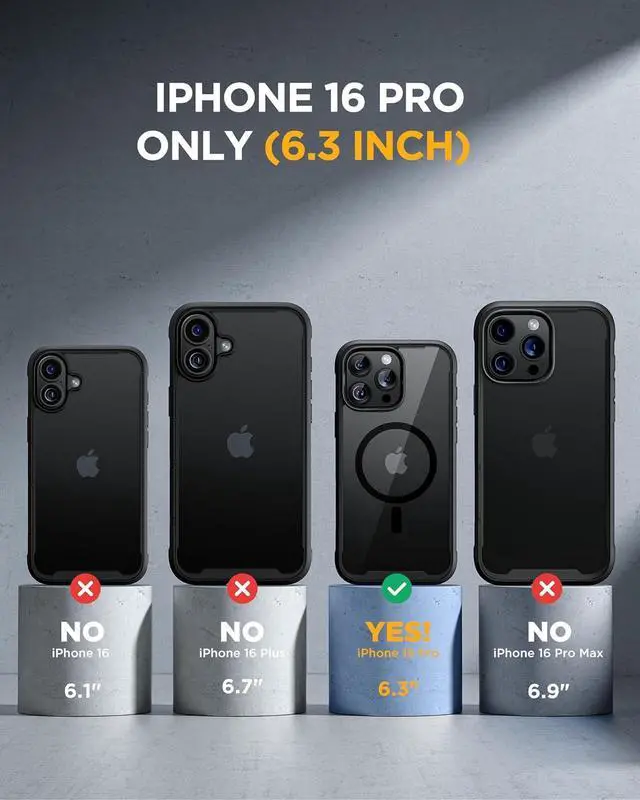 Alt view image 7 of 7 - Magnetic for iPhone 16 Pro Case Full-Body Phone with Built-in Glass Screen Protector [Compatible with MagSafe] Military Drop Proof 16 Pro Cover Bumper 6.3 inch Black