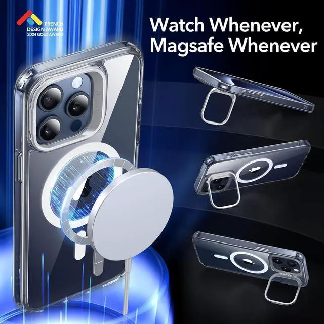 Alt view image 3 of 7 - for iPhone 15 Pro Max Case Compatible with MagSafe Military-Grade Protective Clear Case for iPhone 15 Pro Max Built-in Stash Stand Phone Case Scratch-Resistant Back Cover Classic Series Clear