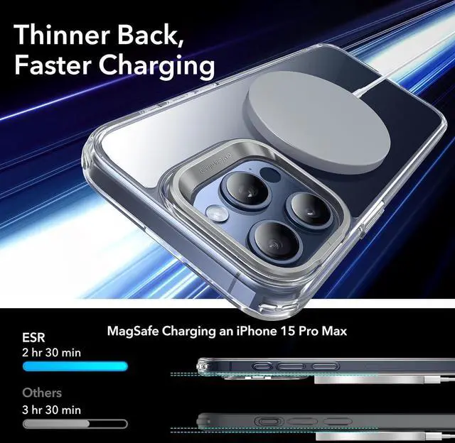 Alt view image 4 of 7 - for iPhone 15 Pro Max Case Compatible with MagSafe Military-Grade Protective Clear Case for iPhone 15 Pro Max Built-in Stash Stand Phone Case Scratch-Resistant Back Cover Classic Series Clear