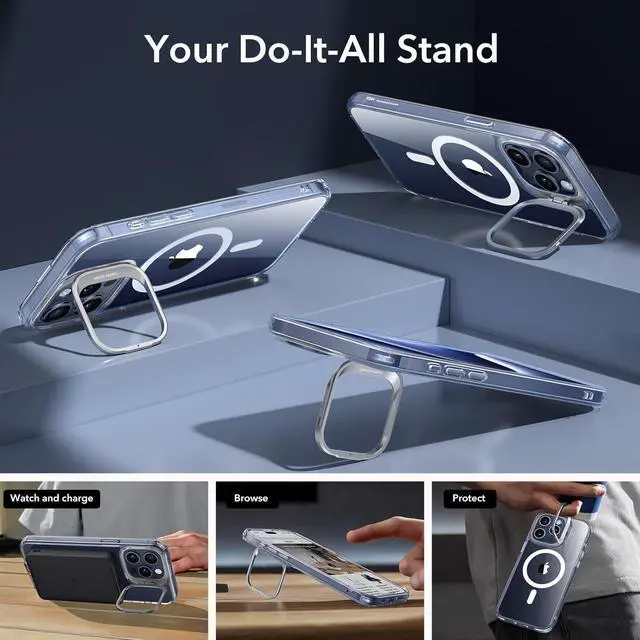 Alt view image 6 of 7 - for iPhone 15 Pro Max Case Compatible with MagSafe Military-Grade Protective Clear Case for iPhone 15 Pro Max Built-in Stash Stand Phone Case Scratch-Resistant Back Cover Classic Series Clear