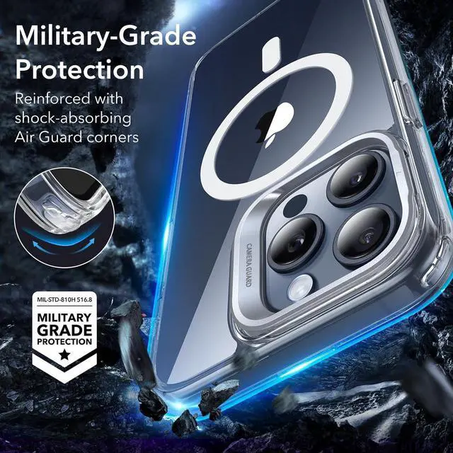 Alt view image 7 of 7 - for iPhone 15 Pro Max Case Compatible with MagSafe Military-Grade Protective Clear Case for iPhone 15 Pro Max Built-in Stash Stand Phone Case Scratch-Resistant Back Cover Classic Series Clear