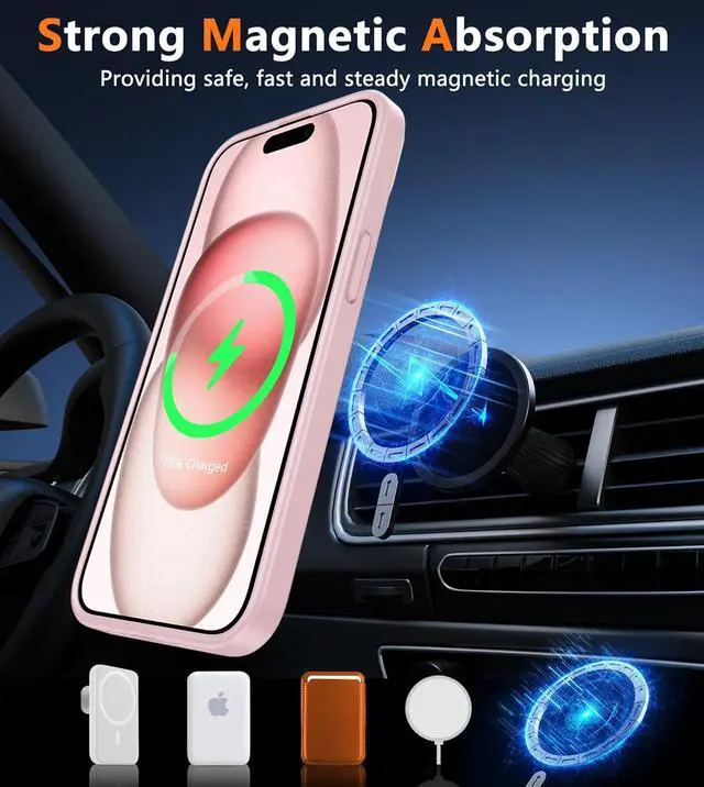 Alt view image 4 of 7 - for iPhone 15 Case: for iPhone 14 & iPhone 13 Case | Magnetic Frosted Translucent Slim Shockproof Cell Phone Cover | Military Grade Protection Drop Proof Tough Protective Cases - Pink