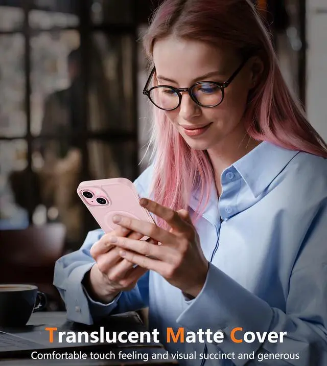 Alt view image 7 of 7 - for iPhone 15 Case: for iPhone 14 & iPhone 13 Case | Magnetic Frosted Translucent Slim Shockproof Cell Phone Cover | Military Grade Protection Drop Proof Tough Protective Cases - Pink