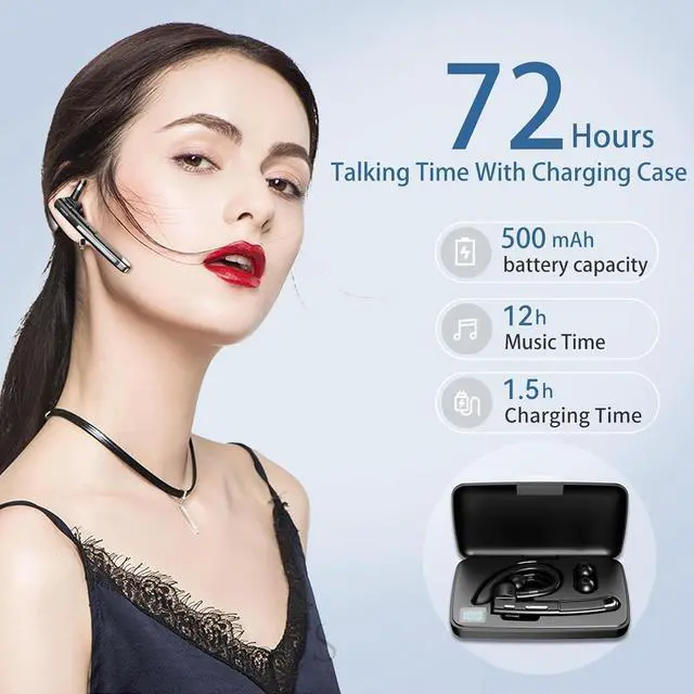 Alt view image 2 of 7 - Bluetooth Headset Wireless Bluetooth Earpiece with mic Trucker Headset for Phone Case Office Phones Built-in Microphone Manos Libres Noise Cancelling