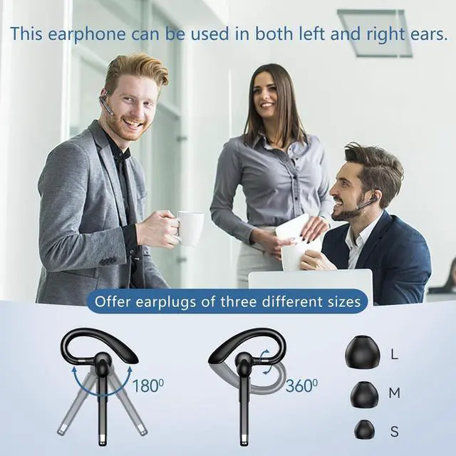 Alt view image 3 of 7 - Bluetooth Headset Wireless Bluetooth Earpiece with mic Trucker Headset for Phone Case Office Phones Built-in Microphone Manos Libres Noise Cancelling