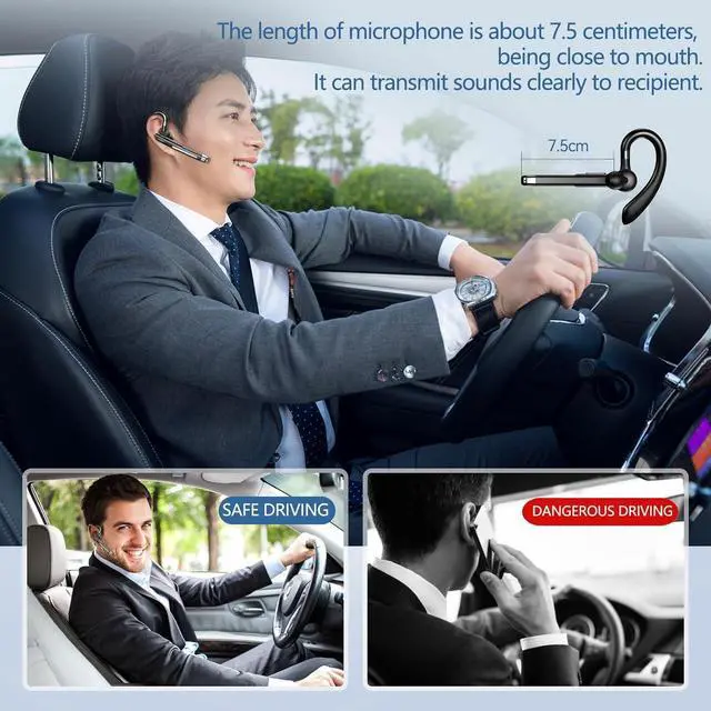 Alt view image 5 of 7 - Bluetooth Headset Wireless Bluetooth Earpiece with mic Trucker Headset for Phone Case Office Phones Built-in Microphone Manos Libres Noise Cancelling