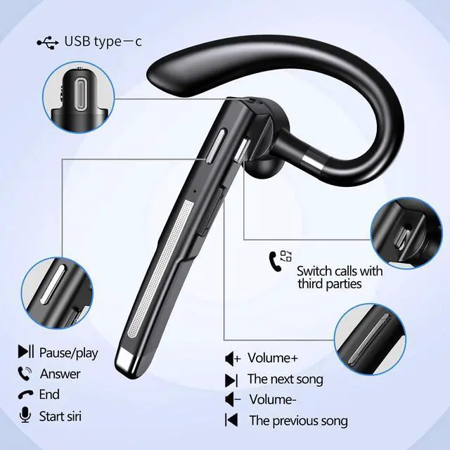 Alt view image 7 of 7 - Bluetooth Headset Wireless Bluetooth Earpiece with mic Trucker Headset for Phone Case Office Phones Built-in Microphone Manos Libres Noise Cancelling
