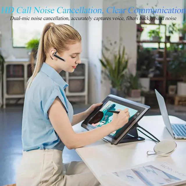 Alt view image 2 of 6 - Bluetooth Headset Wireless Bluetooth Earpiece with LED Charging Case Hands Free Noise Canceling Headphones with Dual-Mic for Computer Cell Phones Trucker Home Office Work - Black