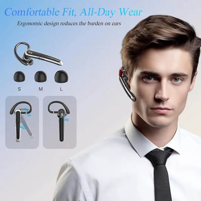 Alt view image 5 of 6 - Bluetooth Headset Wireless Bluetooth Earpiece with LED Charging Case Hands Free Noise Canceling Headphones with Dual-Mic for Computer Cell Phones Trucker Home Office Work - Black