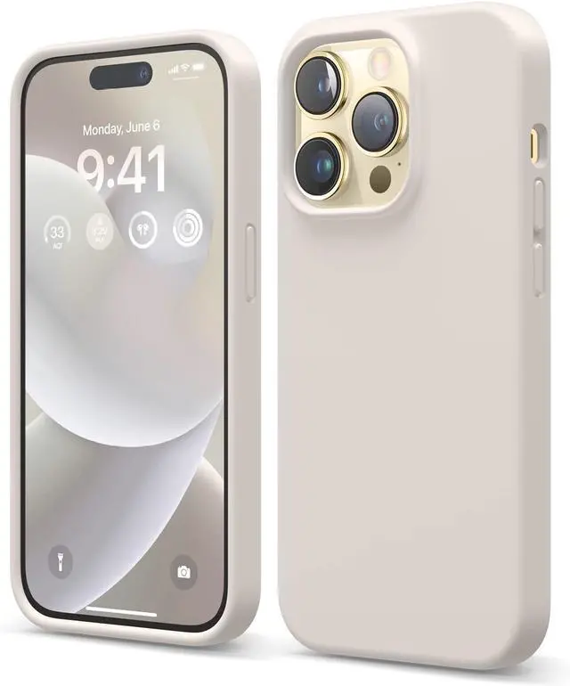 Main image of Compatible with iPhone 14 Pro Case Liquid Silicone Case Full Body Protective Cover Shockproof Slim Phone Case Anti-Scratch Soft Microfiber Lining 6.1 inch (Stone)