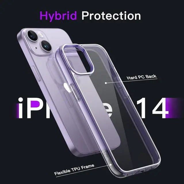 Alt view image 3 of 6 - Case for iPhone 14 6.1-Inch Non-Yellowing Shockproof Phone Bumper Cover Anti-Scratch Clear Back (Deep Purple)