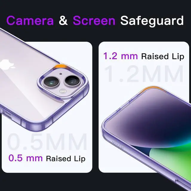 Alt view image 5 of 6 - Case for iPhone 14 6.1-Inch Non-Yellowing Shockproof Phone Bumper Cover Anti-Scratch Clear Back (Deep Purple)