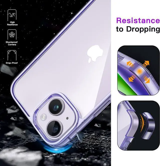 Alt view image 6 of 6 - Case for iPhone 14 6.1-Inch Non-Yellowing Shockproof Phone Bumper Cover Anti-Scratch Clear Back (Deep Purple)