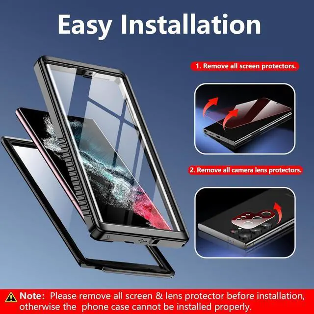 Alt view image 4 of 7 - Designed for  Galaxy S22 Ultra Case Waterproof Built-in Screen Protector Full Protection Heavy Duty Shockproof Anti-Scratched Rugged Case Black